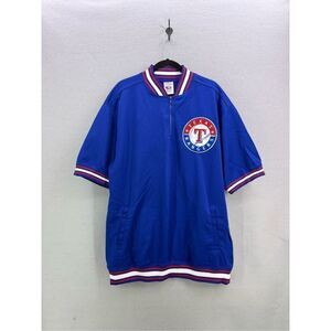 Vintage True Fan Mens Blue 1/4 Zip Texas Rangers Pullover Shirt Jacket Size XL